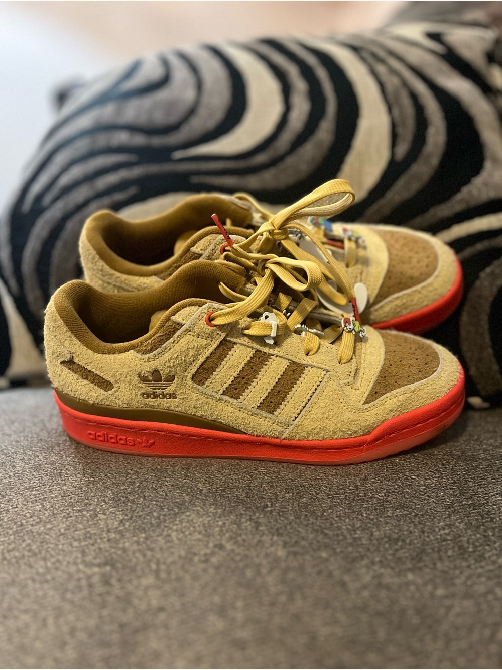 adidas Tan Suede Sneakers with Red Sole